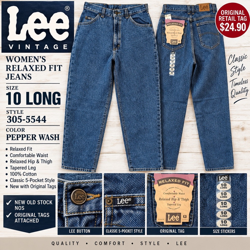 Vintage Lee Relaxed Fit Tapered Leg Jeans Women 10 Long Pepper Wash 305-5544 NOS